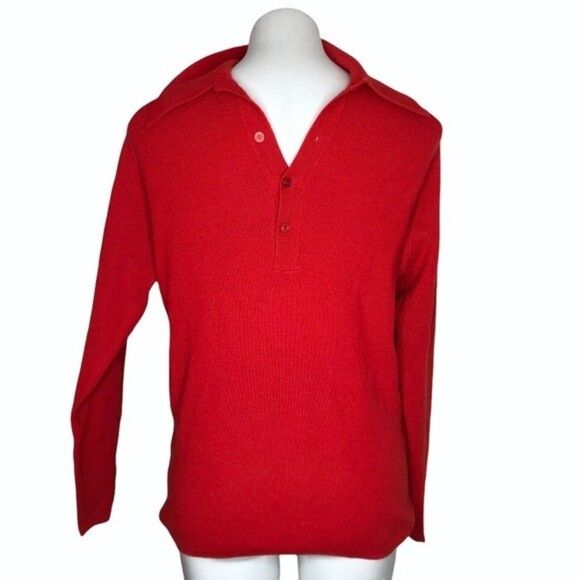 WHITE STAG Red Sweater Pullover Button Neck Fits Size Medium VINTAGE - Picture 1 of 7